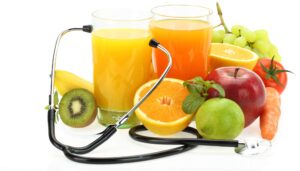 fruits fructose 1 300x171 - Healthy eating. Fruits, vegetables, juice and stethoscope