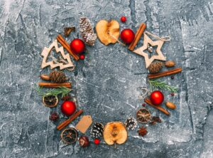 christmas low carb recipes 300x222 - Christmas  decorations. Flat lay composition over dark background