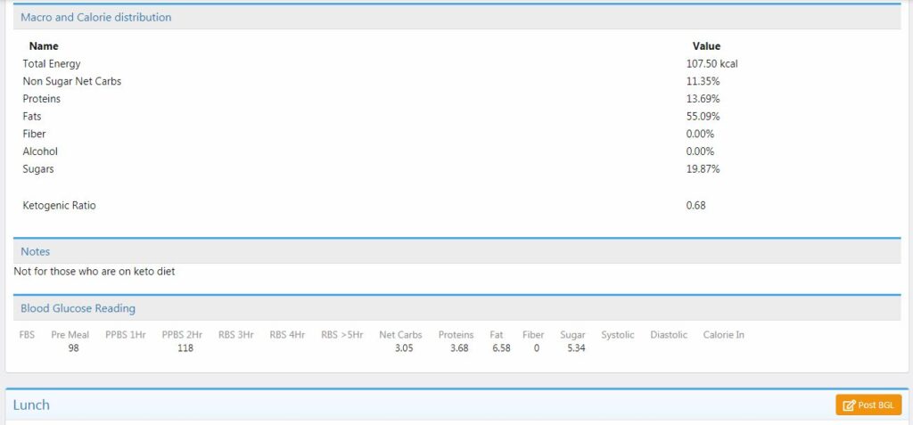 food diary with bsl 1024x477 - Tracking Macros and Blood Sugar -- dLife DataLog & dLife FoodLog Integration